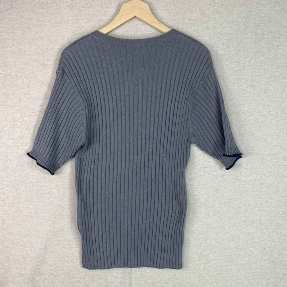 Vintage Tommy Hilfiger Mens Rib Knit Sweater Size XL Fitted Logo Preppy 90s Gray